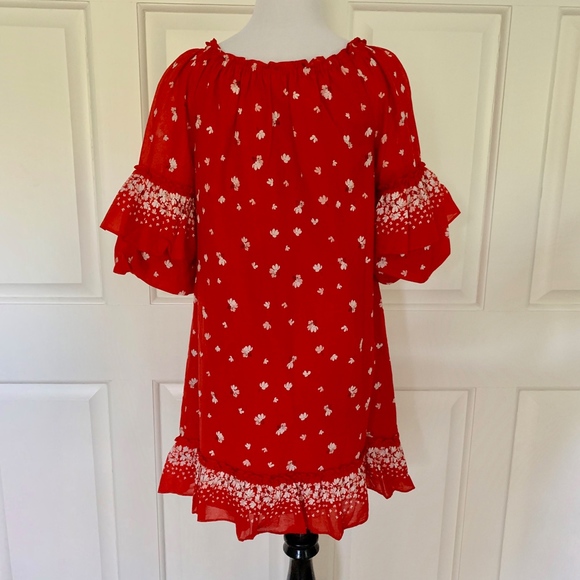 FLORAL BOHO RUFFLE MINI DRESS LINED SUMMER - Picture 5 of 8